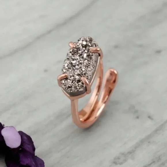 Rose Gold Platinum Druzy Ring